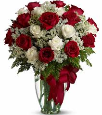 Small white roses and red bouquet